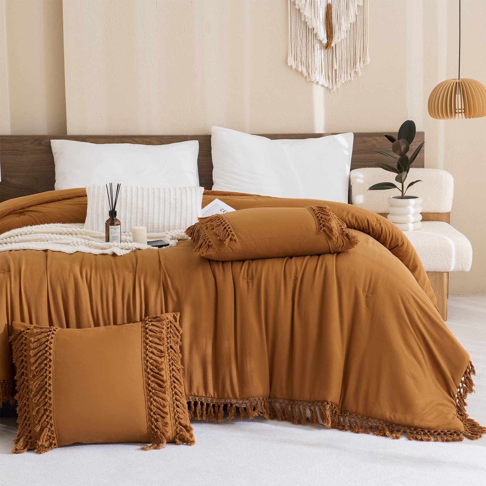 SexyTown Pumpkin King Size Comforter Set,Boho Comforter Tassel Bedding