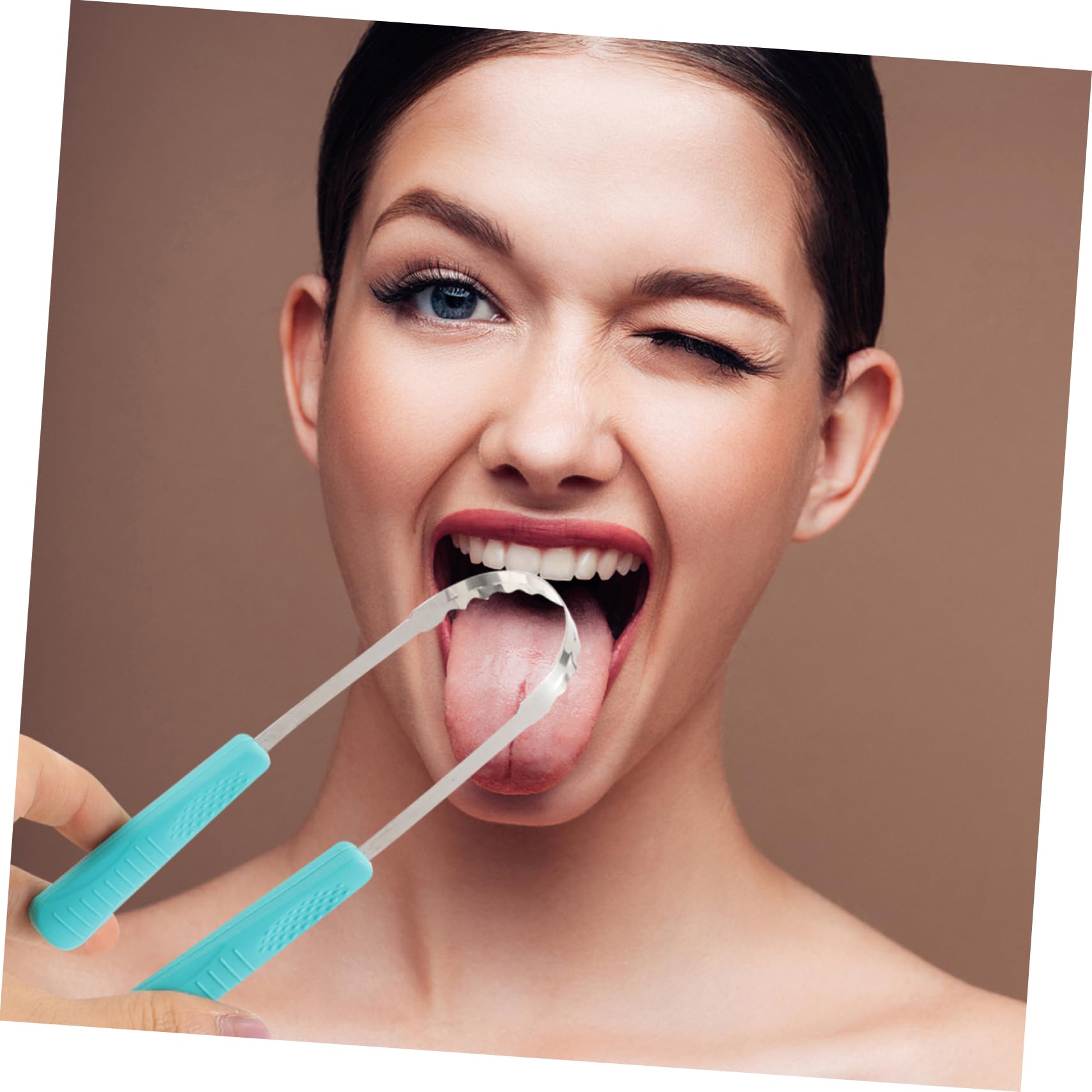 KOMBIUDA Stainless Steel Tongue Scrapers 5pc Set Tongue Brush for Adults Oral for Bad Breath Relief and Freshness