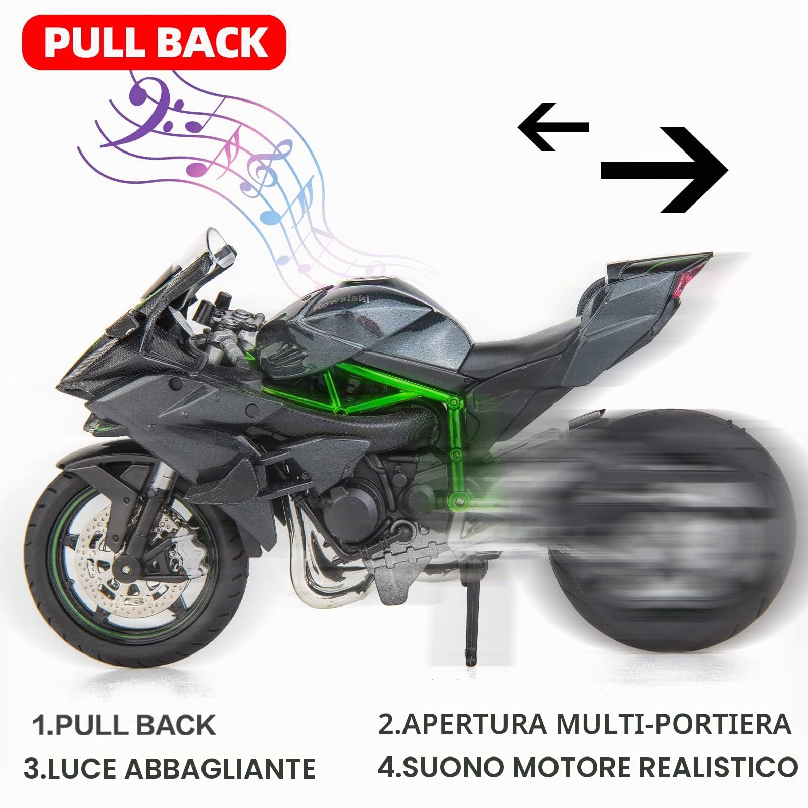 TGRCM-CZ Compatibile con Modello Kawasaki Ninja H2R 1:12, Sospensione e Ruota Gratis, Auto Giocattolo, Collezione Moto, Regalo Nero