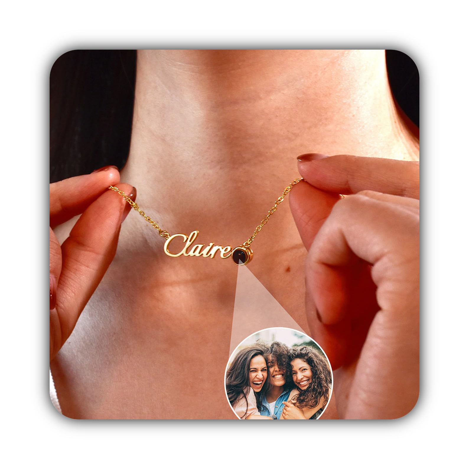 Personalizado collar con nombre con foto Projection, imagen oro cumpleaños para mamá ella