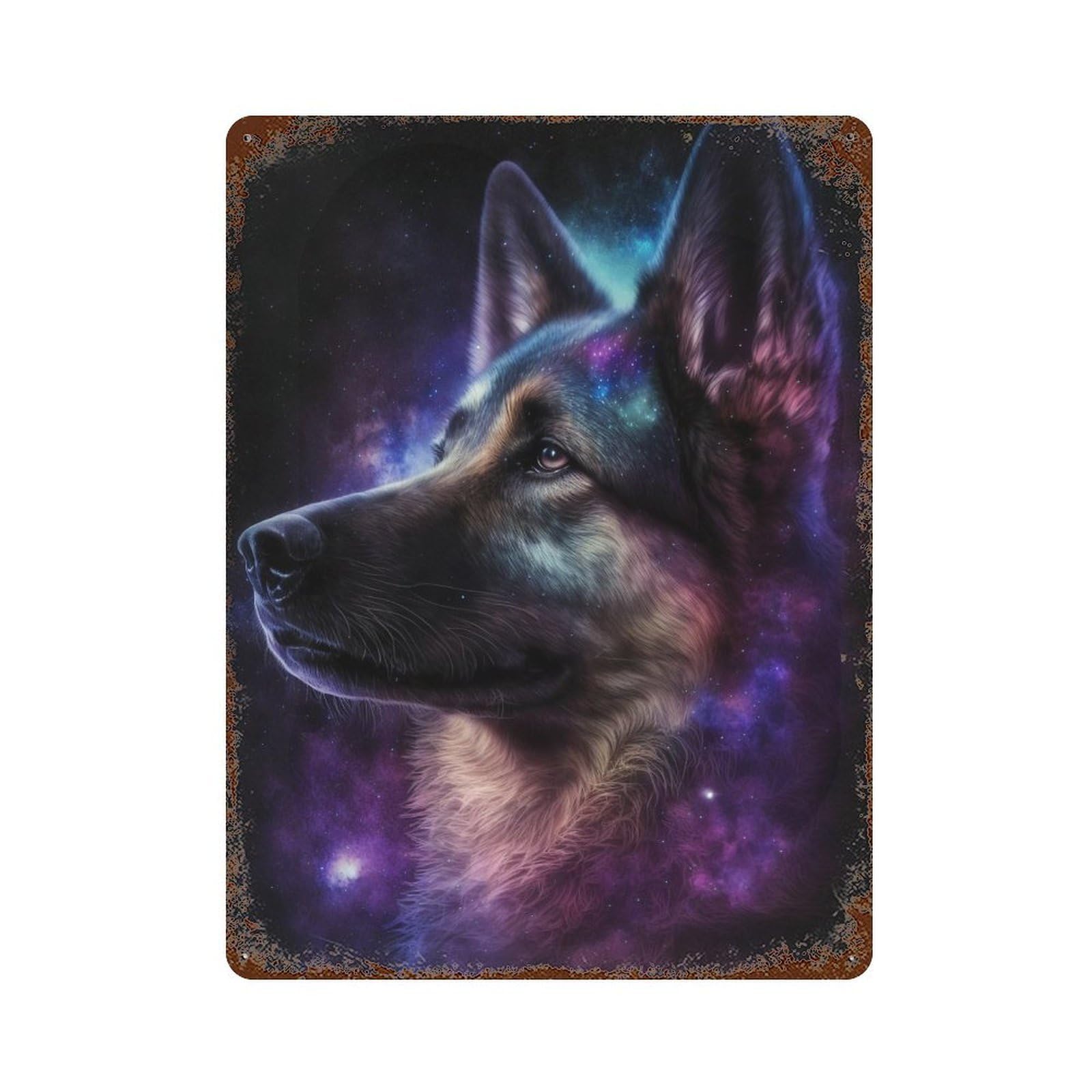 Galactic Wolf Portrait -21 Weathered Tin Sign 15.7"x11.8", Rustic Home Decor for Garage, Bar And Workshop Decor