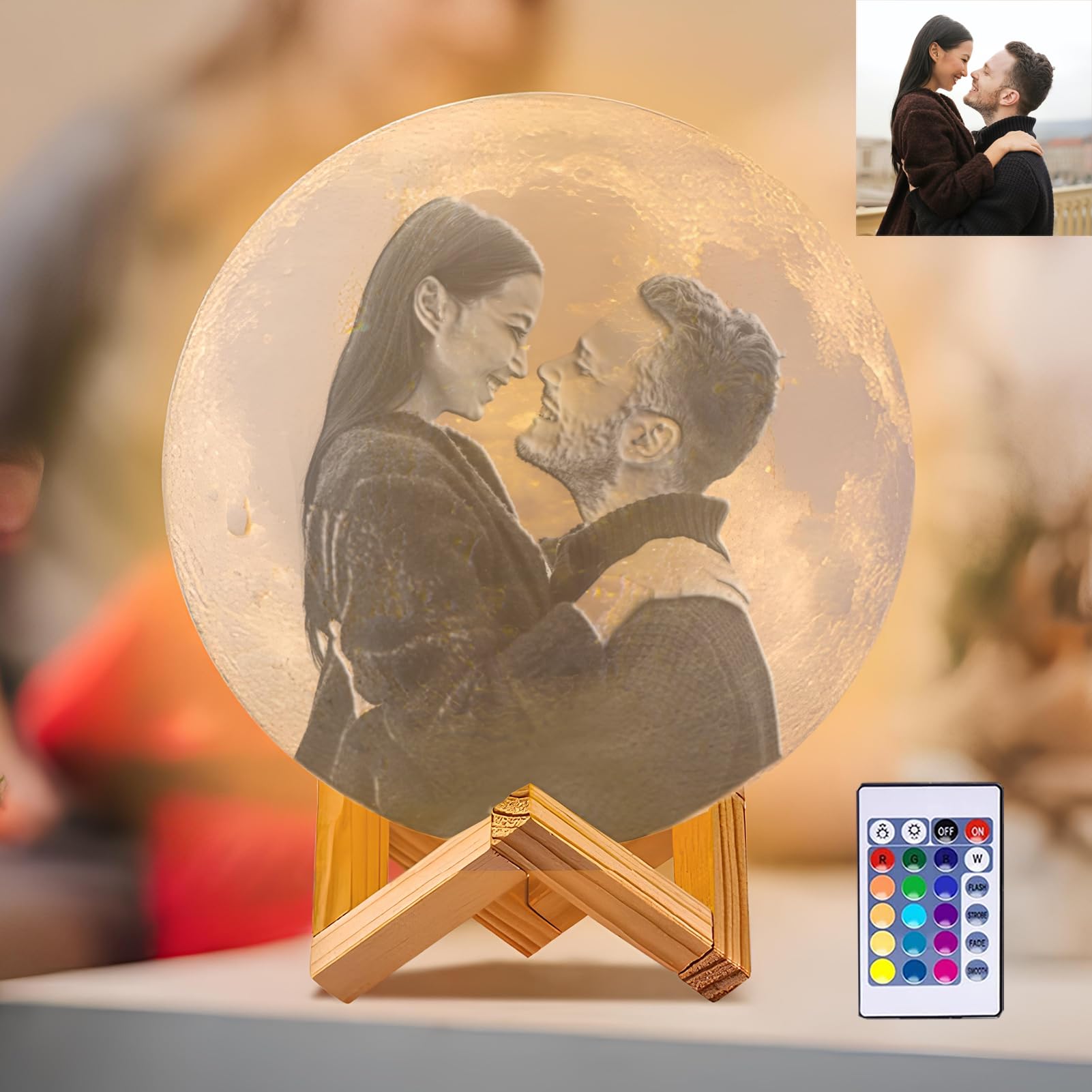 Custom Moon Lamp, 16 Colors LED Personalized Moon Light Lamps with Photo and Text, USB Charging Custom Moon Night Light for Kid, Home Decorative, Birthday, Thanksgiving, Christmas