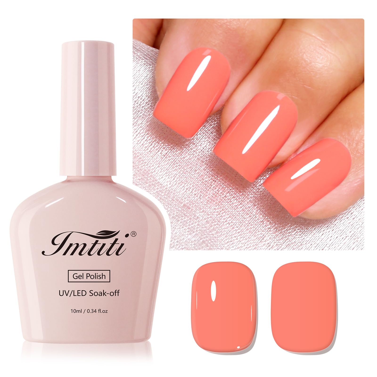 Imtiti Coral UV Nagellack,Coral Orange Soak Off UV LED Gel Lack, Langlebig, Nagelkunst Maniküre Salon DIY zu Hause für Frühling und Sommer (10ml-955)