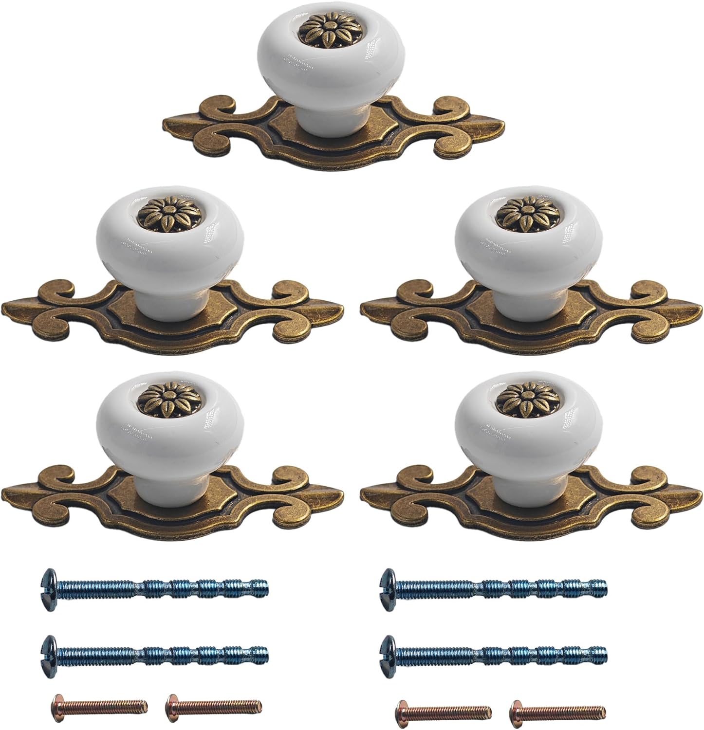 5Pcs Vintage Retro Ceramic Knobs with Zinc Alloy Backplates, Mushroom Shape Pull Handles, Antique Drawer Pull Handles for Dresser Cupboard Cabinet Wardrobe(Bronze+Black)