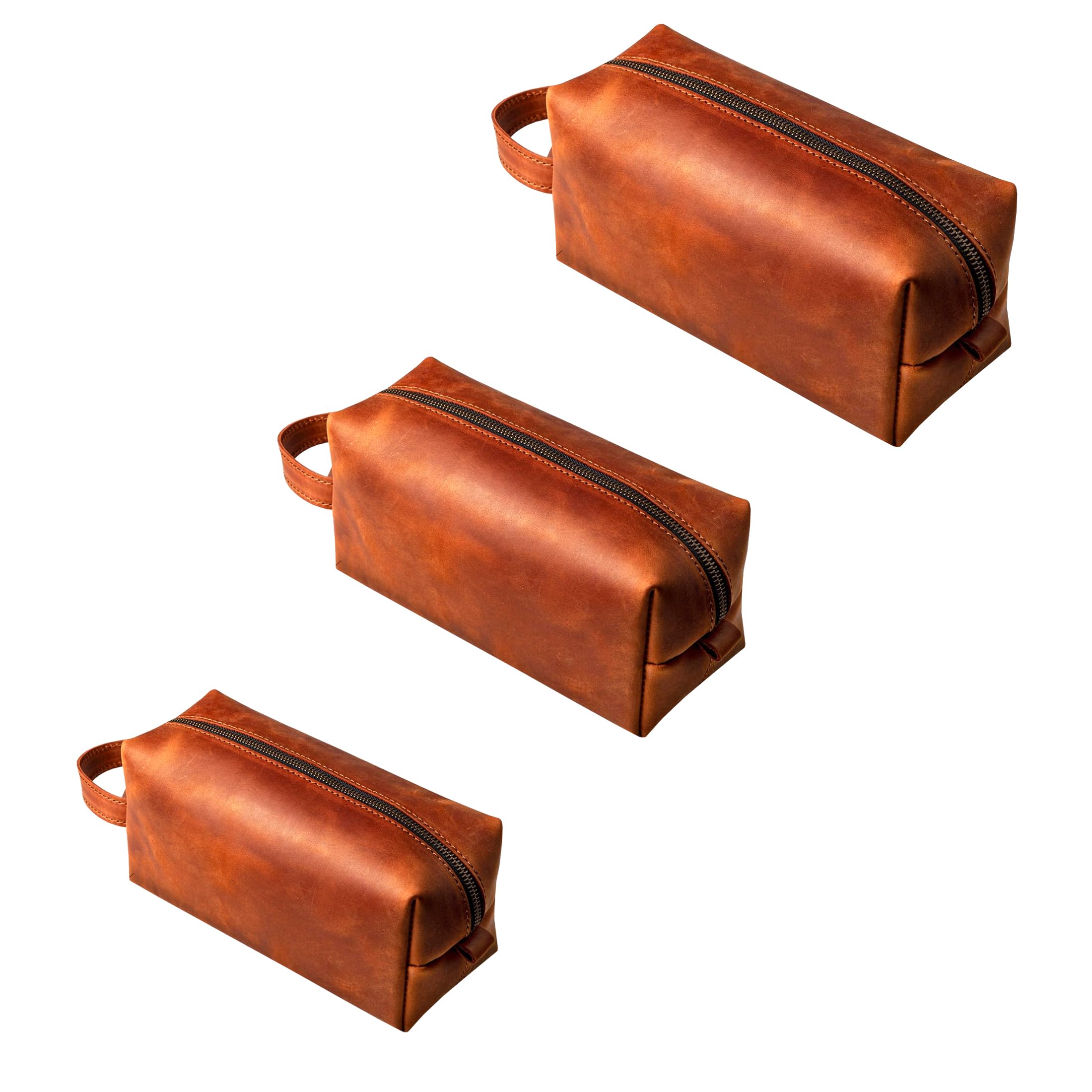 Neceser de Piel auténtica para Hombre – Kit Vintage Dopp Organizador de Viaje con Cierre de Cremallera – Bolsa de Afeitado y Aseo Resistente al Agua para Viajes, Gimnasio y Viajes de Negocios 001