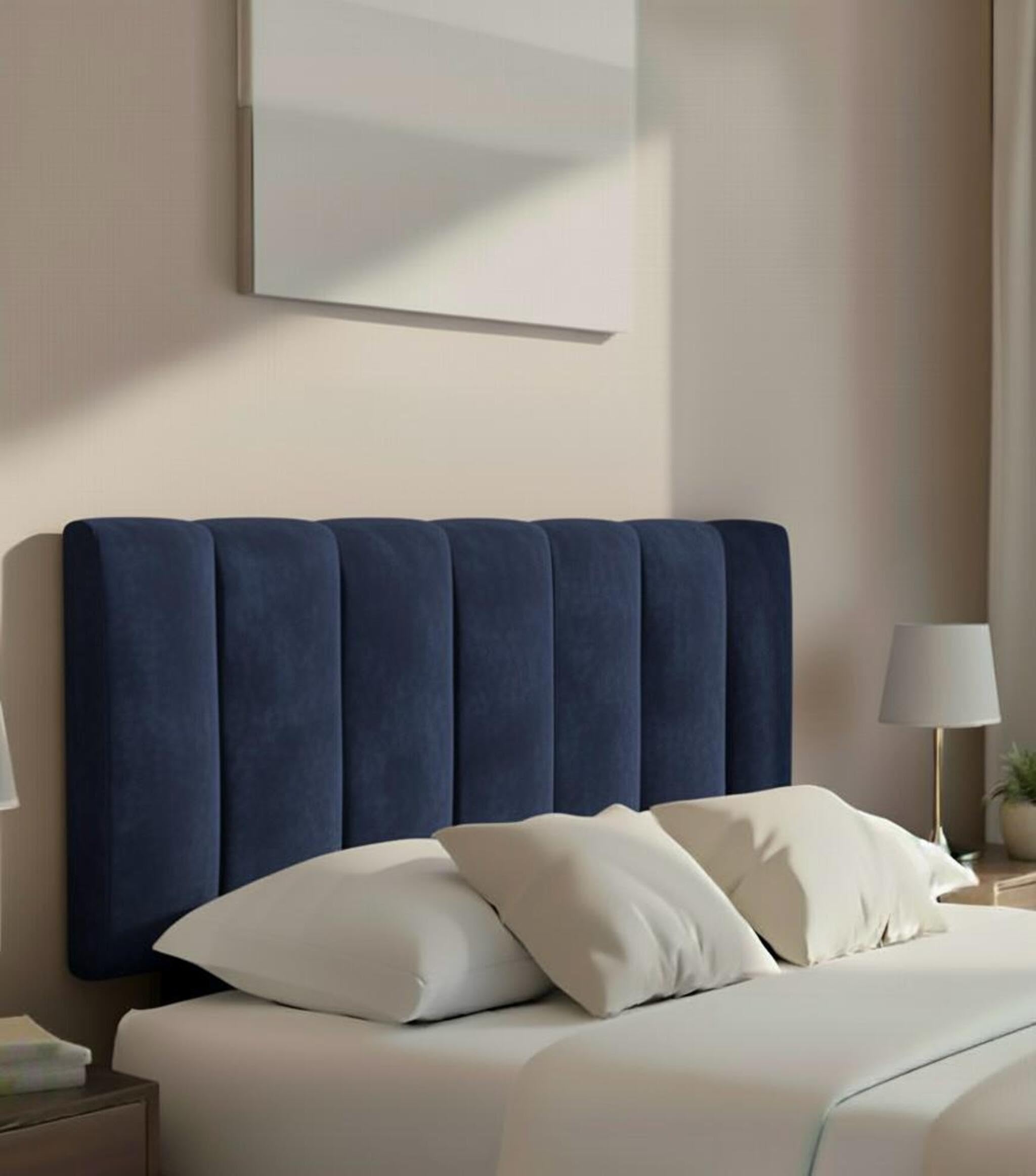Hannah Portland Velvet Headboard, Plush Lined Design for Divan Beds, Luxury Bedroom and Hotel Furniture Height 20inch (Blue, Small Double 4ft)