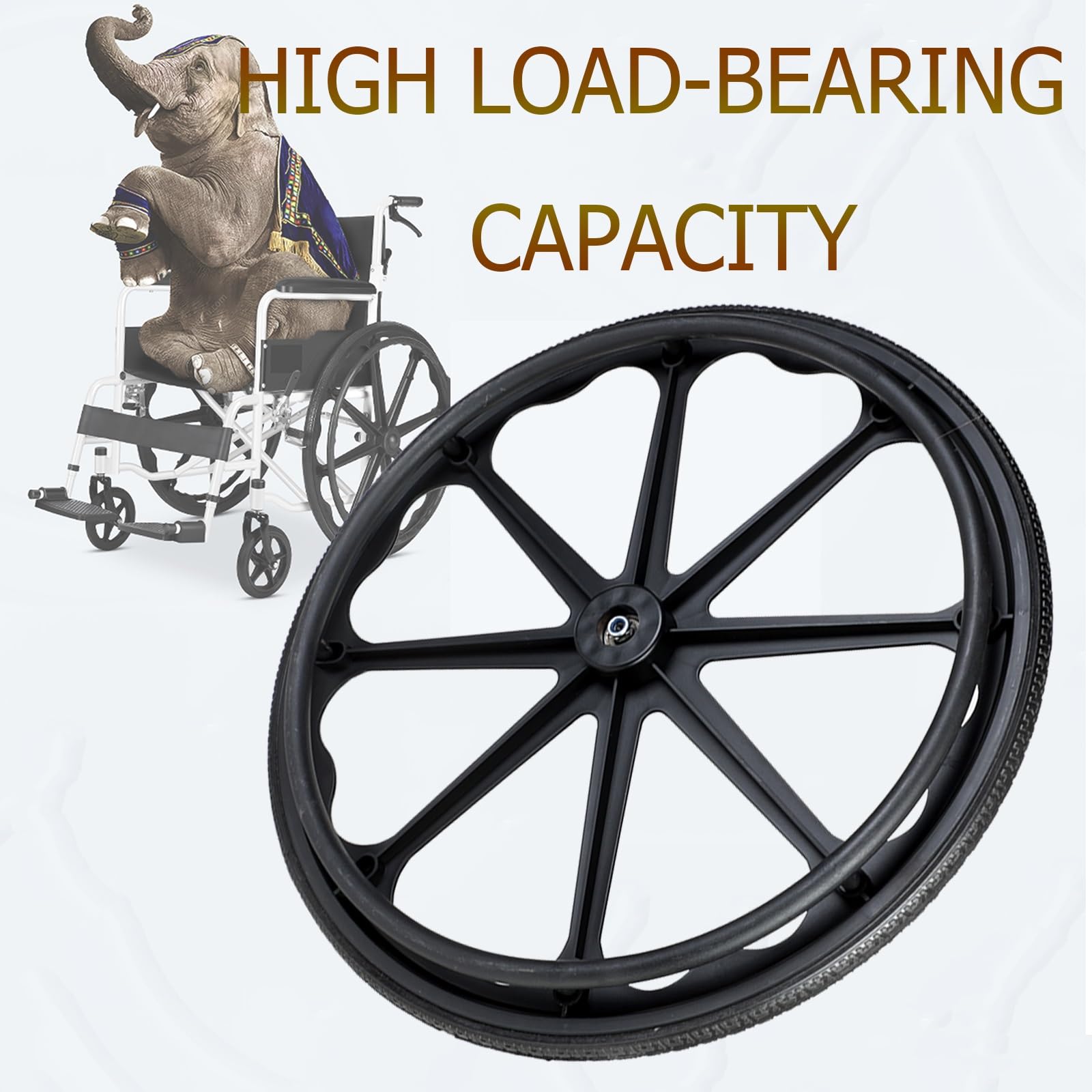 HJXGQJM Rollstuhl-Zubehör-Hinterräder, Schwarze Vollgummireifen, Solide Polyurethan-Räder Mit Schiebering, Rutschfester Schwar Rollstuhl Hinterrad Zubehör(20Inch/51cm(1Count))