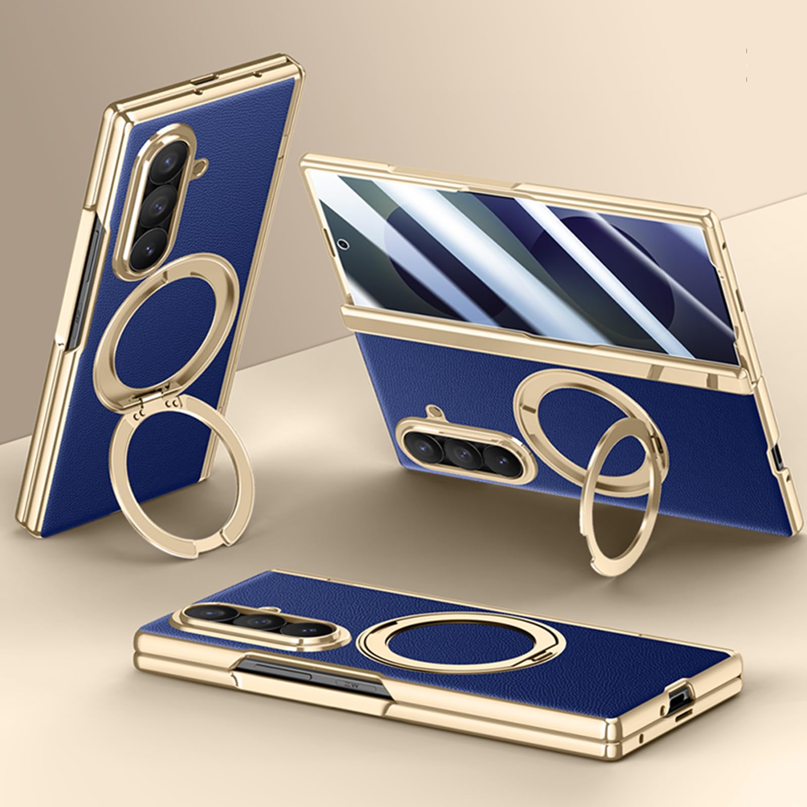 Custodia in pelle per Samsung Galaxy Z Fold 8 Ultra con supporto ad anello magnetico, [compatibile Magsafe] Protezione schermo integrata copertura completa cerniera custodia in pelle per Z Fold