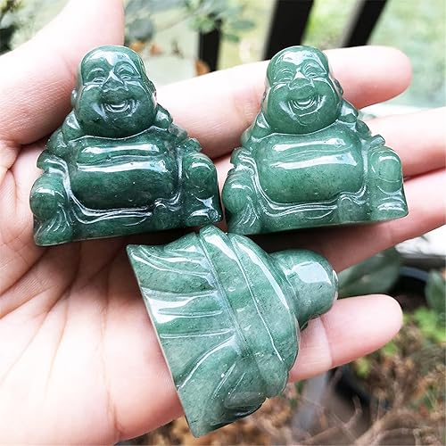 Miniatura 4 de Fekuar Estatua de Buda feliz de aventurina verde, tallada a mano Maitreya Laughing Buddha escultura de bolsillo de cristal curativo de 1.5 pulgadas