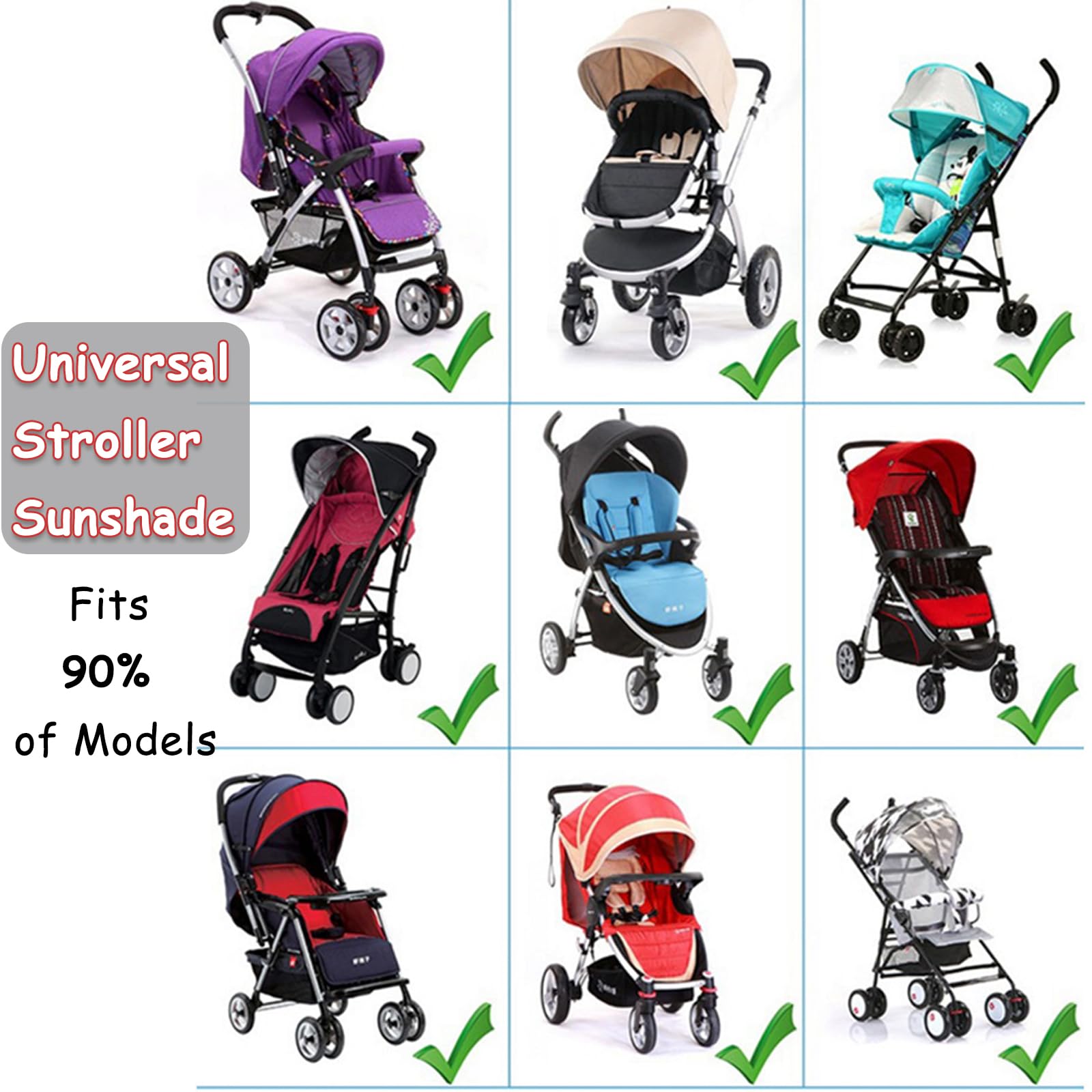 Pare Soleil Poussette Universelle Anti-UV UPF50+ Canopy Auvent de Poussette Réglable Poussette protection soleil Housse de Soleil pour Poussette bébé