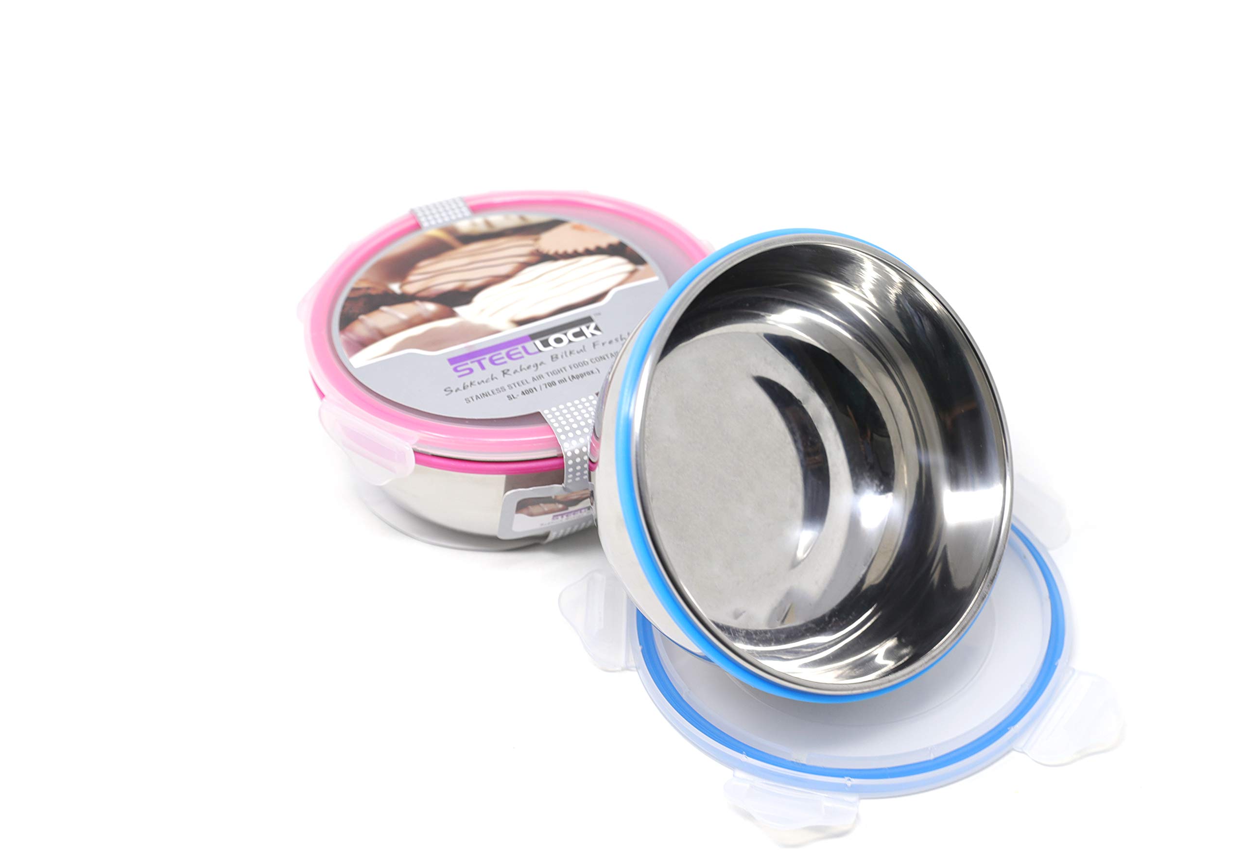 Steellock Stainless Steel Airtight Round Storage Container 2 Pc Set, 700 ml Each