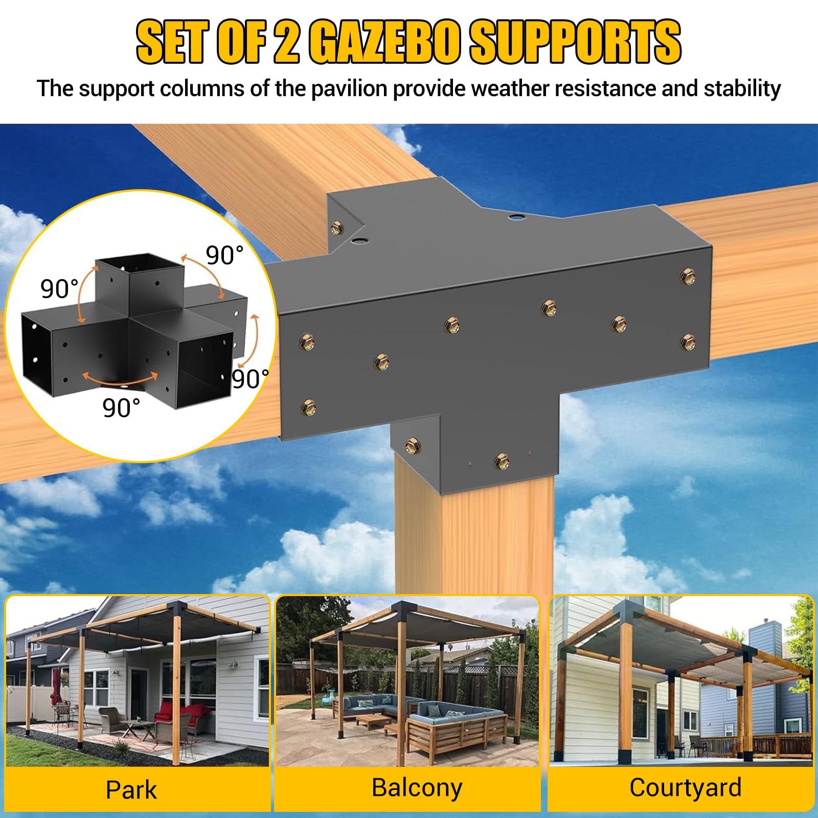 Kit Staffe per Pergolato, Staffe Angolari a 4 Vie 90° Adatte per Pali 95,5×95,5 mm, Kit di Montaggio in Acciaio per Strutture Esterne, 2 Pezzi
