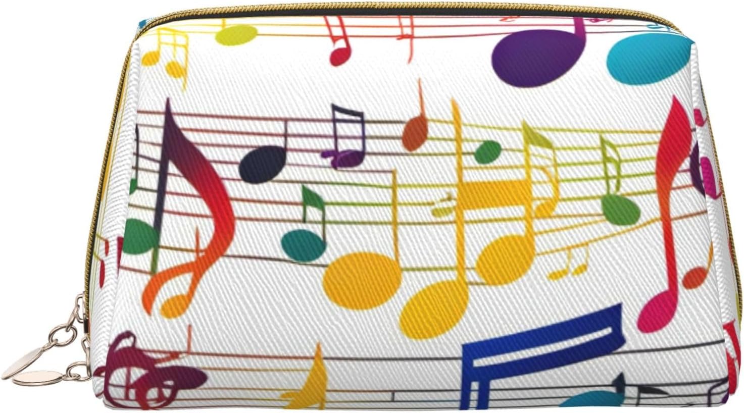 Leather Cosmetic Bag Portable Makeup Bag Travel Cosmetic Zipper Pouch Skincare Bag Colorful Music Notes Print