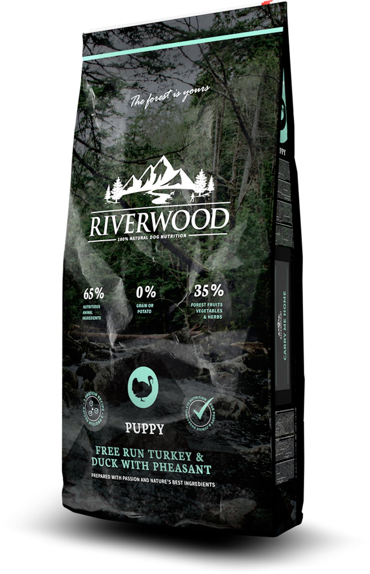 Riverwood - Alimento seco completo sin cereales para cachorros de razas pequeñas y medianas con pavo, pato, faisán