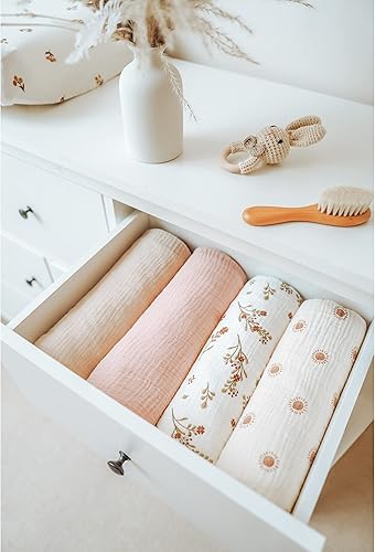 Miniatura 6 de Konssy Mantas de bebé unisex para niños y niñas, mantas súper suaves con parte delantera de muselina de algodón y respaldo de forro polar punteado,