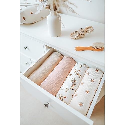 Miniatura 6 de Konssy Mantas de bebé unisex para niños y niñas, mantas súper suaves con parte delantera de muselina de algodón y respaldo de forro polar punteado,