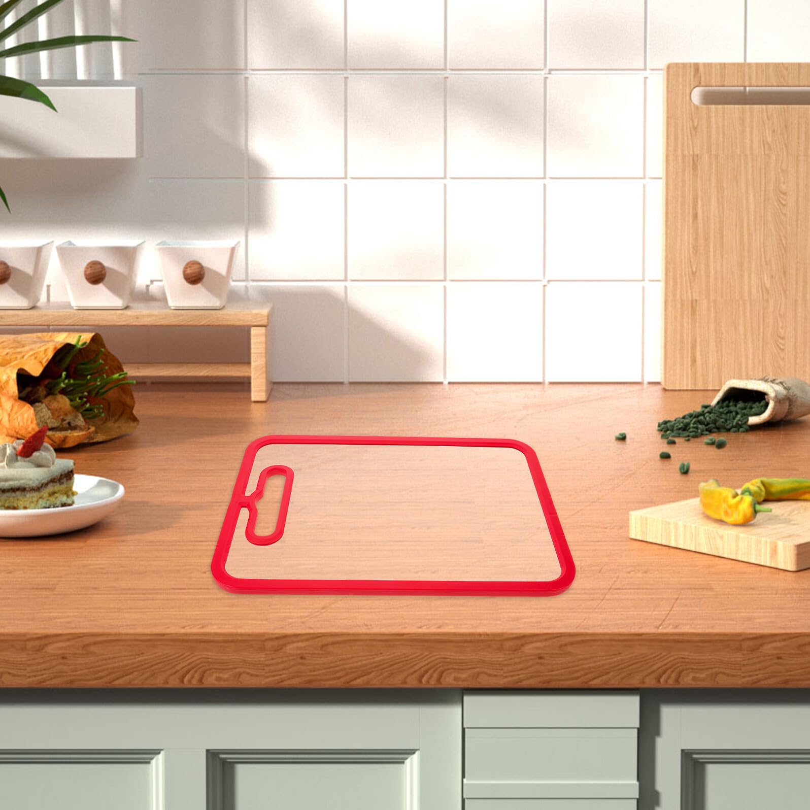 Tagliere in Vetro Temperato Reversibile Rosso, Doppia Faccia | Bordo in Silicone Antiscivolo, Superficie Liscia e Motivo Antiscivolo, Uso su Piani E’aperto