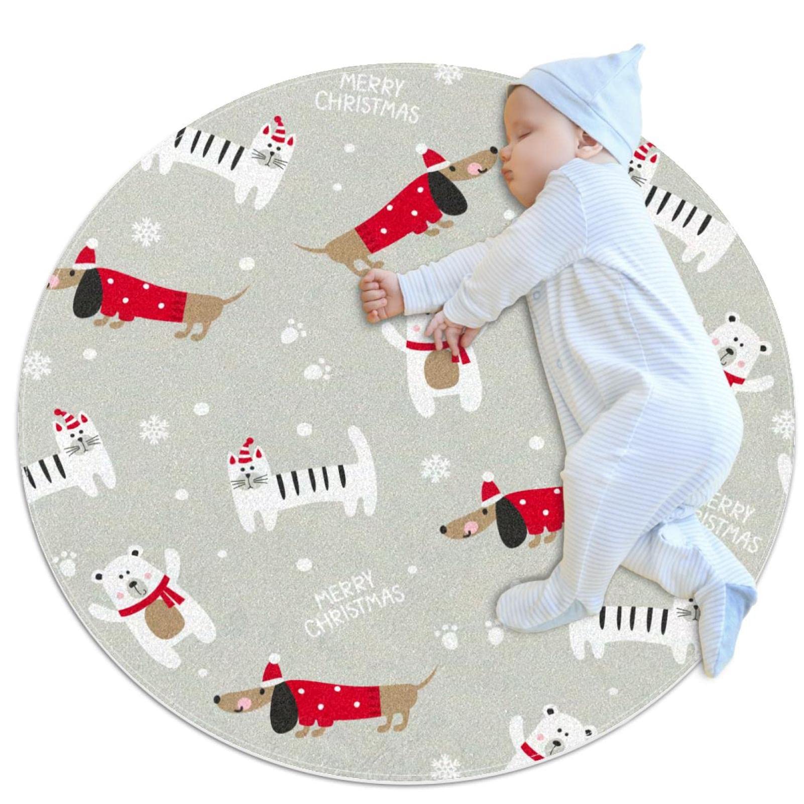 Tapis rond Noël chat chien pour réchauffer le sol du salon