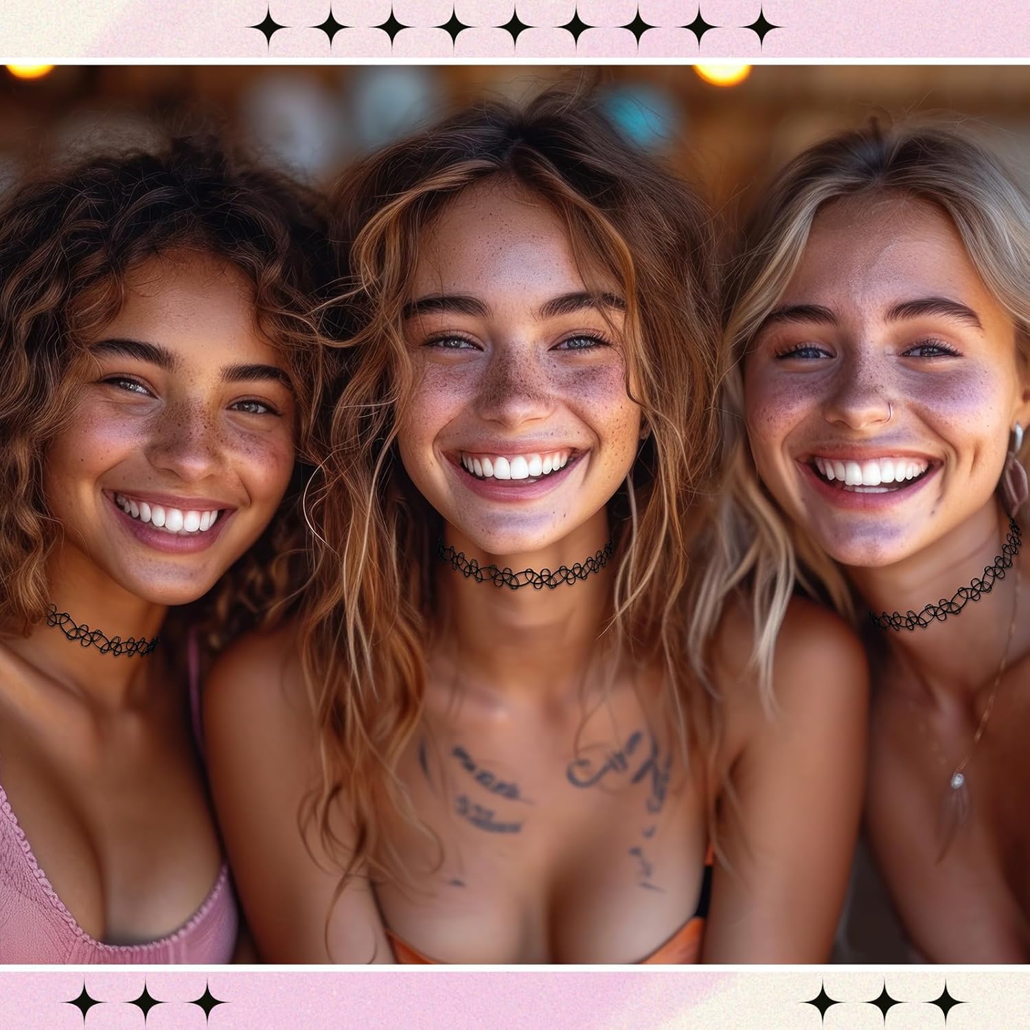 100 Pcs Gothic Tattoo Chokers Necklace Lace Chokers 90s Accessories Jewelry Adjustable Elastic Necklace for Women Parties Rock Concerts Beachwear Halloween - Image 3