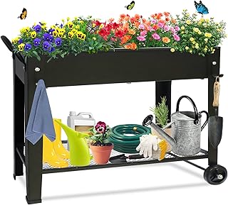 aboxoo Large Planter Raised Beds with Legs Outdoor Metal Planter Box on Wheels Elevated Garden Bed for Vegetables Flower H...
