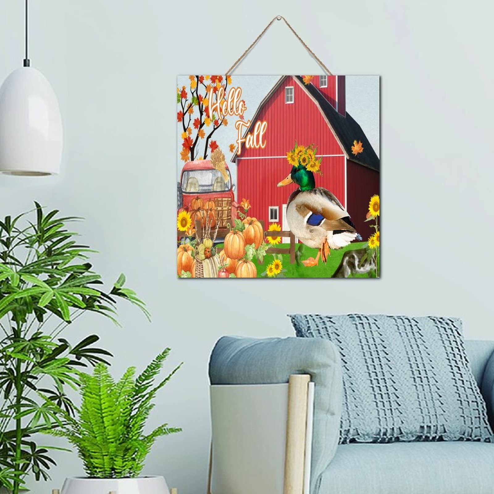 Cadre Hello Fall Farmhouse en bois pour créer une ambiance cocooning automnale
