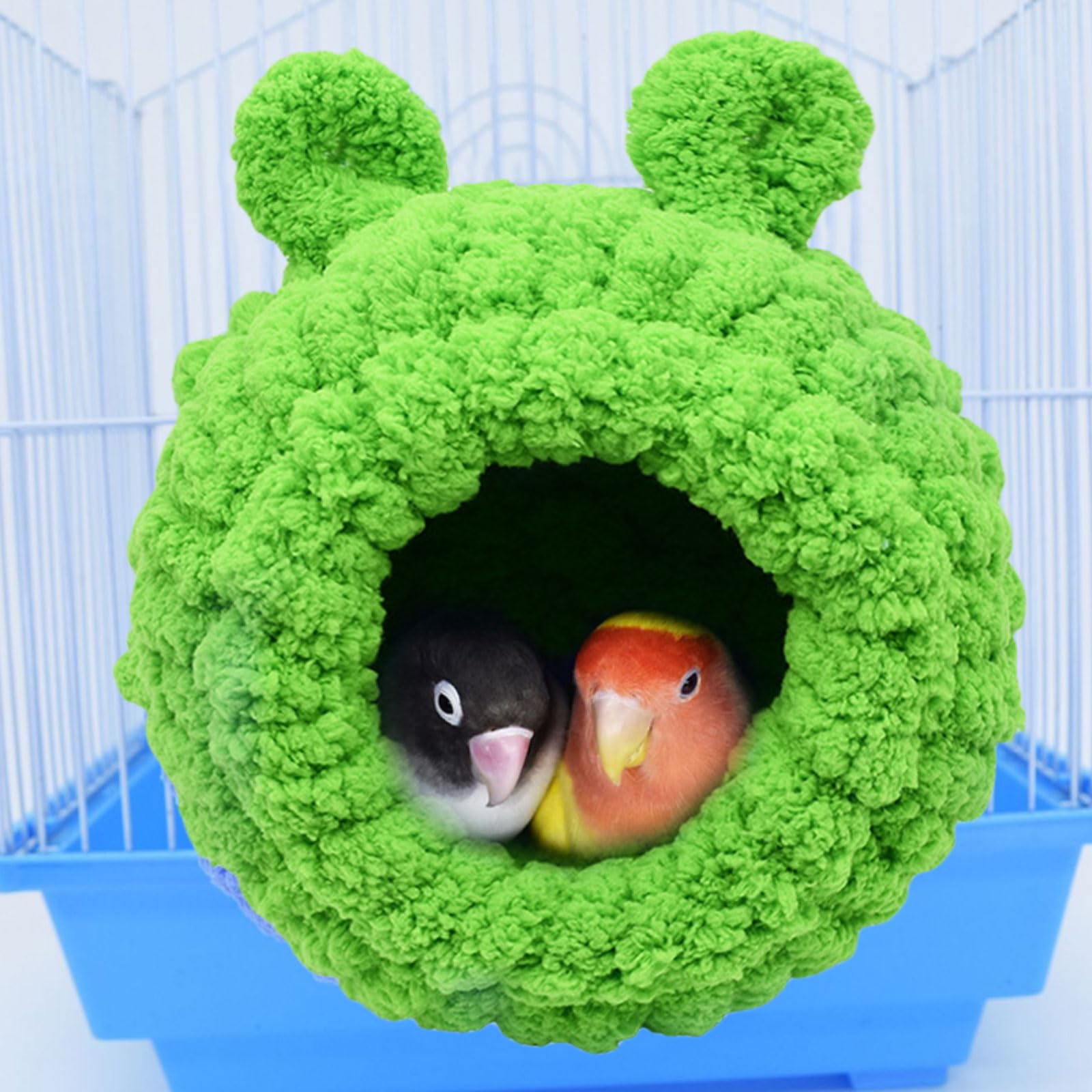 Bird Nest, Winter Warm Bird Nest House Parrot Bed Snuggle Hut for Cage, Plush Parrot Nest House for Conure, Cockatiel, Budgies, Lovebird, Parakeets, Small Pets (Green)