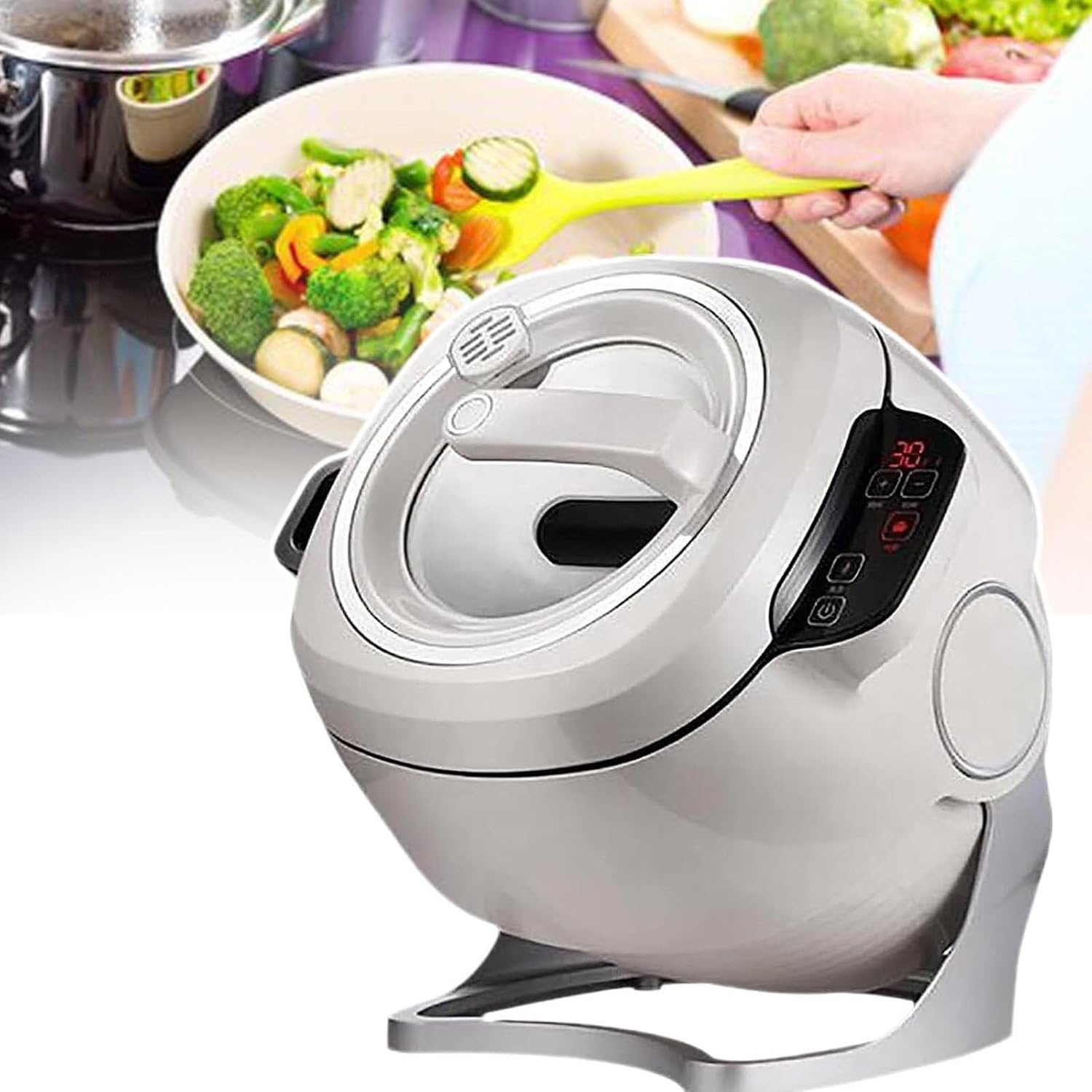 Pot Stirrer Automatic,Stir-Fry Machine Cooker with 360° Rotating and 3D All-Round Heating