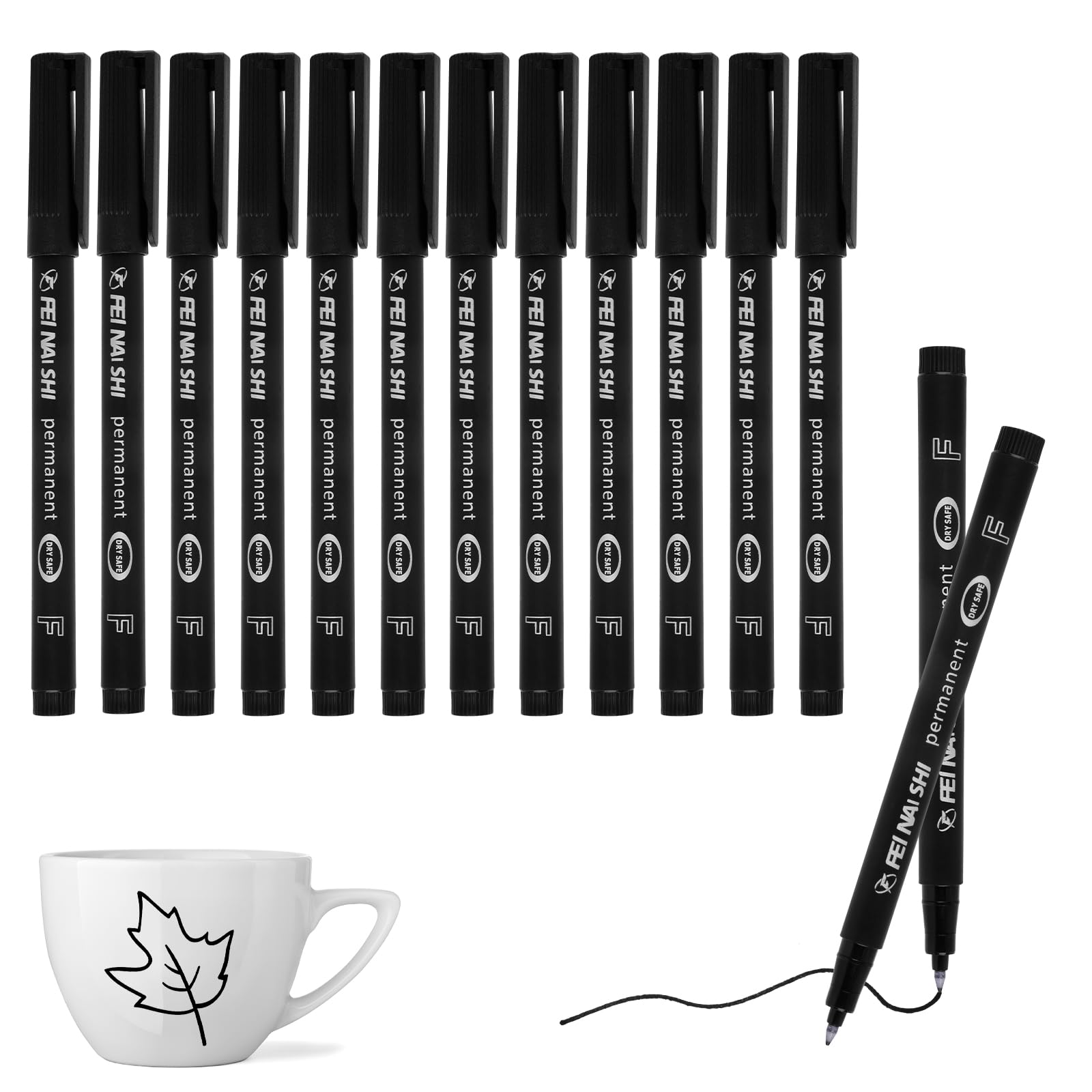 12 Pcs Permanent Marker Pens Black, 0.6mm Fine Tip Markers, Quick Drying & Waterproof Fineliner Pens, Felt Tip Pen for Doodling & Marking on Plastic Wood Metal Glass Ceramic Paper — image 1