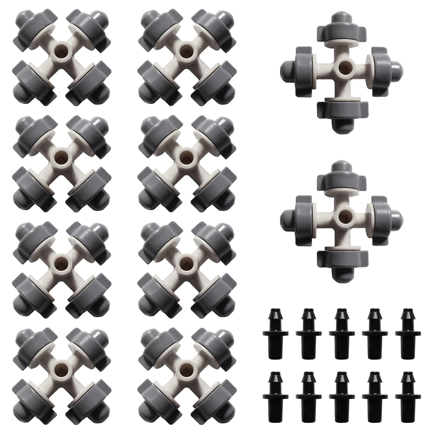 VooGenzek 10 PCS 4-Way Atomizing Nozzle, Plastic Cross Irrigation Nozzle, Gardening Greenhouse Atomizing Micro Nozzle