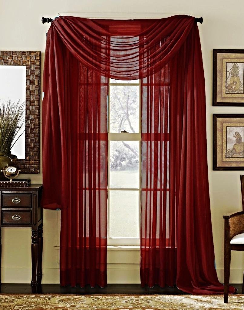 Luxury Discounts 3 Piece Sheer Voile Curtain Panel Drape Set Includes 2 Panels and 1 Scarf (95
