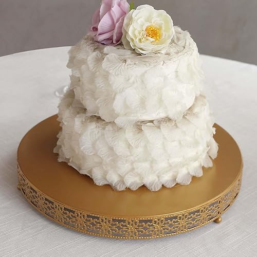 Miniatura 5 de Efavormart - Soporte redondo de metal dorado con pedestal de flor de lis, soporte de exhibición de postres para cupcakes, centro de mesa, 16 pulgadas