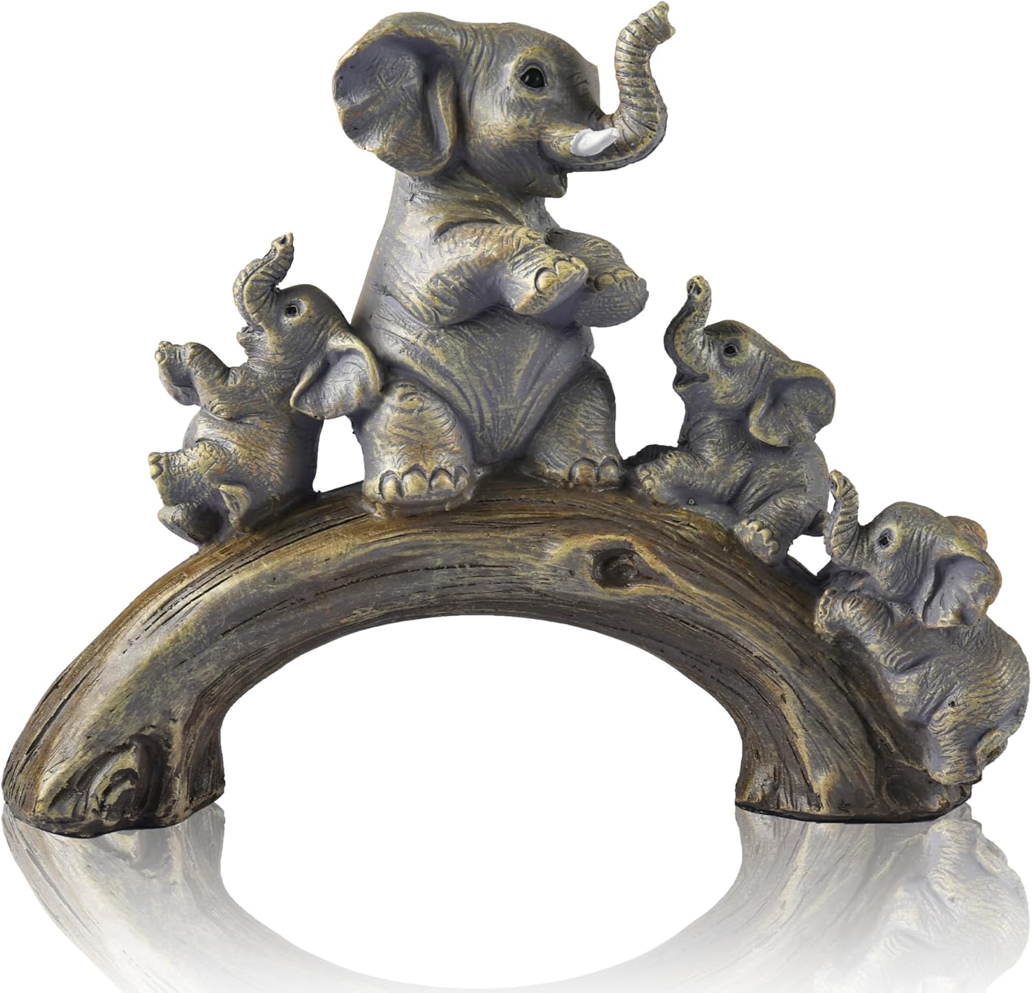 Cute Yellow Elephant Statues Home Décor The Good Luck Elephant and Her Three Children are Playing on a Log Bridge Good Gifts for Women Decoration for Living Room, Bedroom, Office Cute Yellow Elephant Statues Home Décor The Good Luck Elephant and Her Three Children are Playing on a Log Bridge Good Gifts for Women Decoration for Living Room, Bedroom, Office
