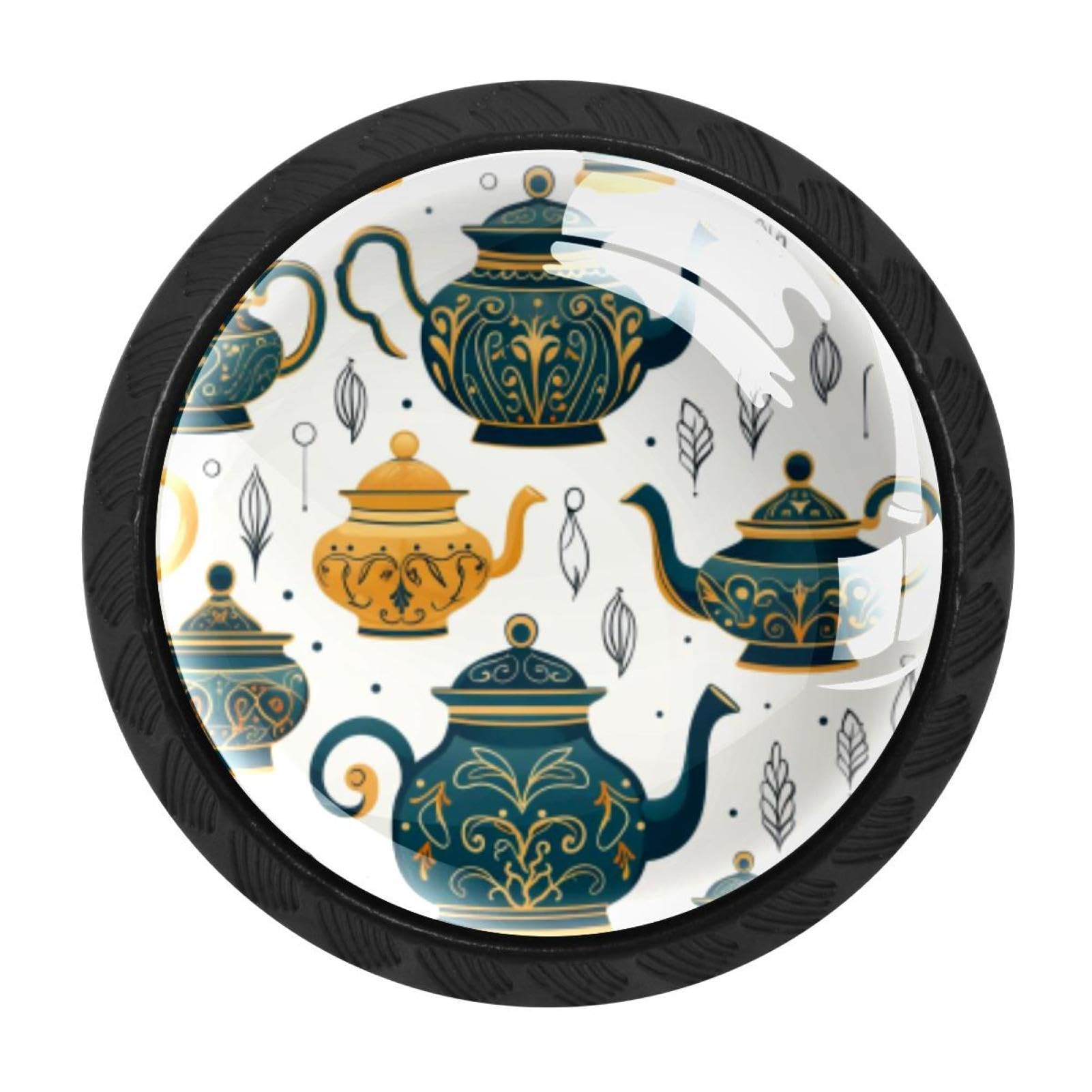 CHENZZZZ 4 Pack Drawer Knobs, Black Handle Dresser Drawer Pulls, Round Decoration Cabinet Hardware Pulls with Screws for Kitchen Cupboard Wardrobe, Arabian Tea Kettle