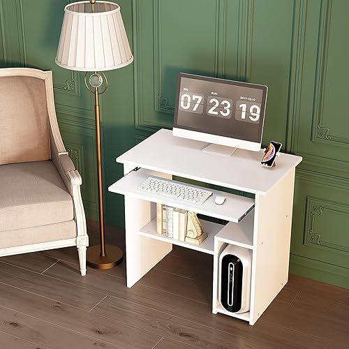 Miniatura 4 de Escritorio pequeño para computadora para oficina en casa, mesa de juegos compacta para computadora de escritorio y portátil, con cajón de Blanco