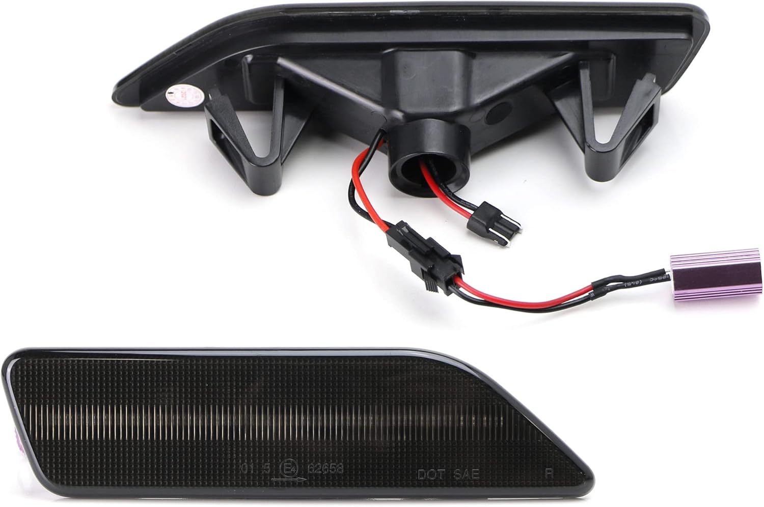 iJDMTOY Smoked Lens Amber Full LED Strip Front Side Marker Light Assembly Compatible with 2006-2011 Mercedes C219 CLS-Class, Powered by 60-SMD LED, Replace OEM Amber Sidemarker Lamps