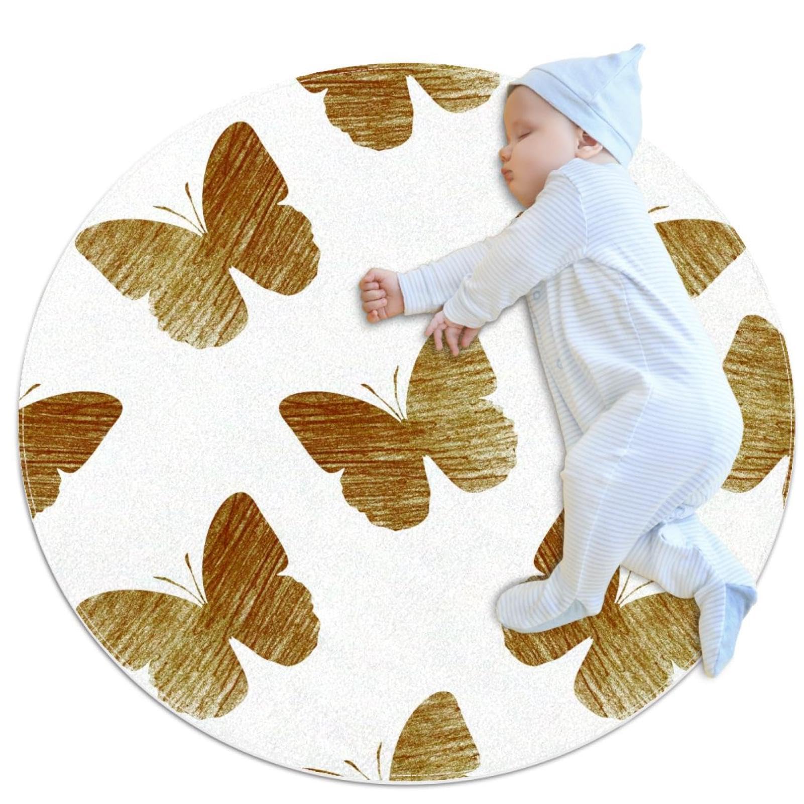 Tapis de salle de bain antidérapant et sécurisé motif papillon doré