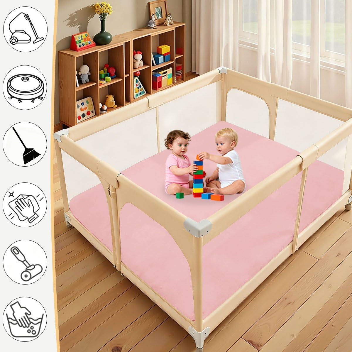 Tappeto Gioco Bambini Acolchado 2 cm Extra Spesso, Antiscivolo, Ideale per Pavimenti e Box Neonato, Palestra Neonati, Tappeto Tummy Time Neonati Rosa, 200 x 250 cm