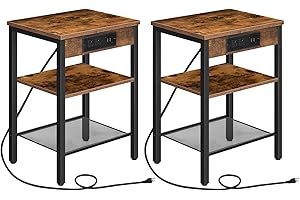 HOOBRO End Tables Set of 2 with Charging Station: Vintage Charm for Budget-Conscious Decor