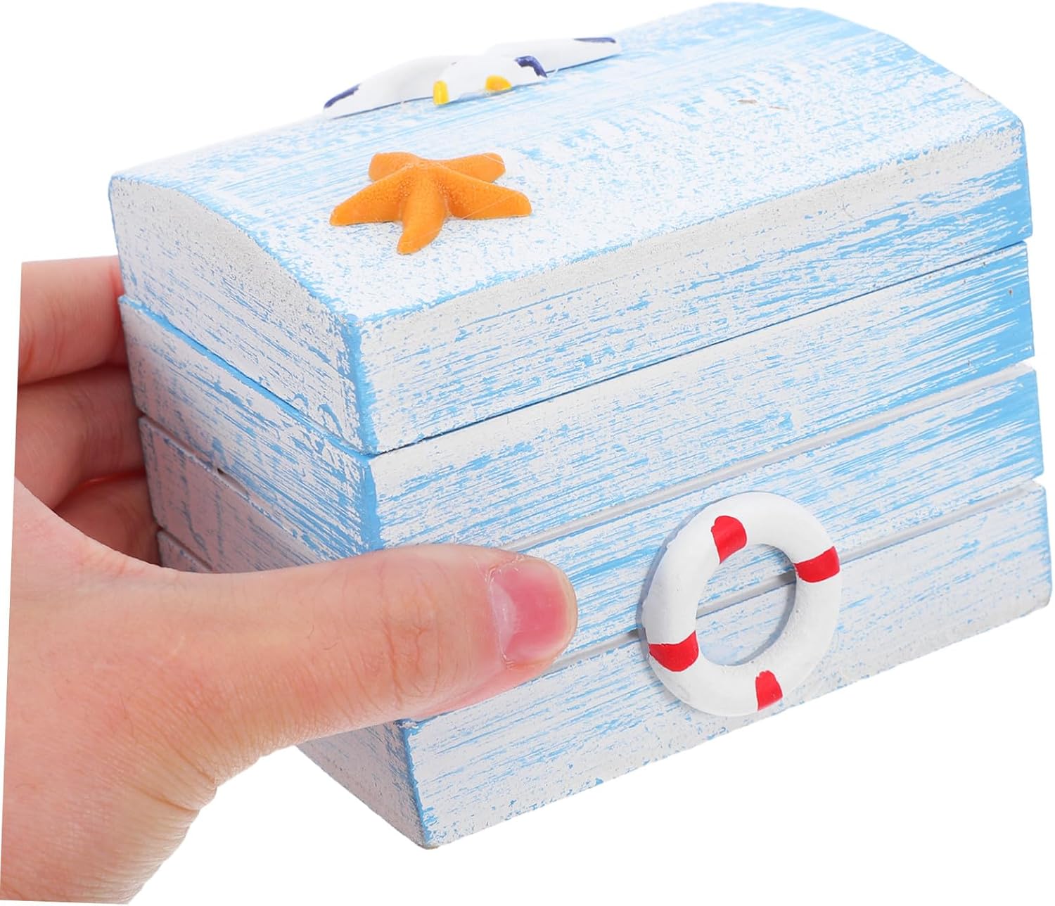Ocean-themed Wooden Treasure Chest Small Keepsake Storage Box for Jewelry and Trinkets Vintage Beach Decor Decorative Wooden Box for Coastal Home Organization