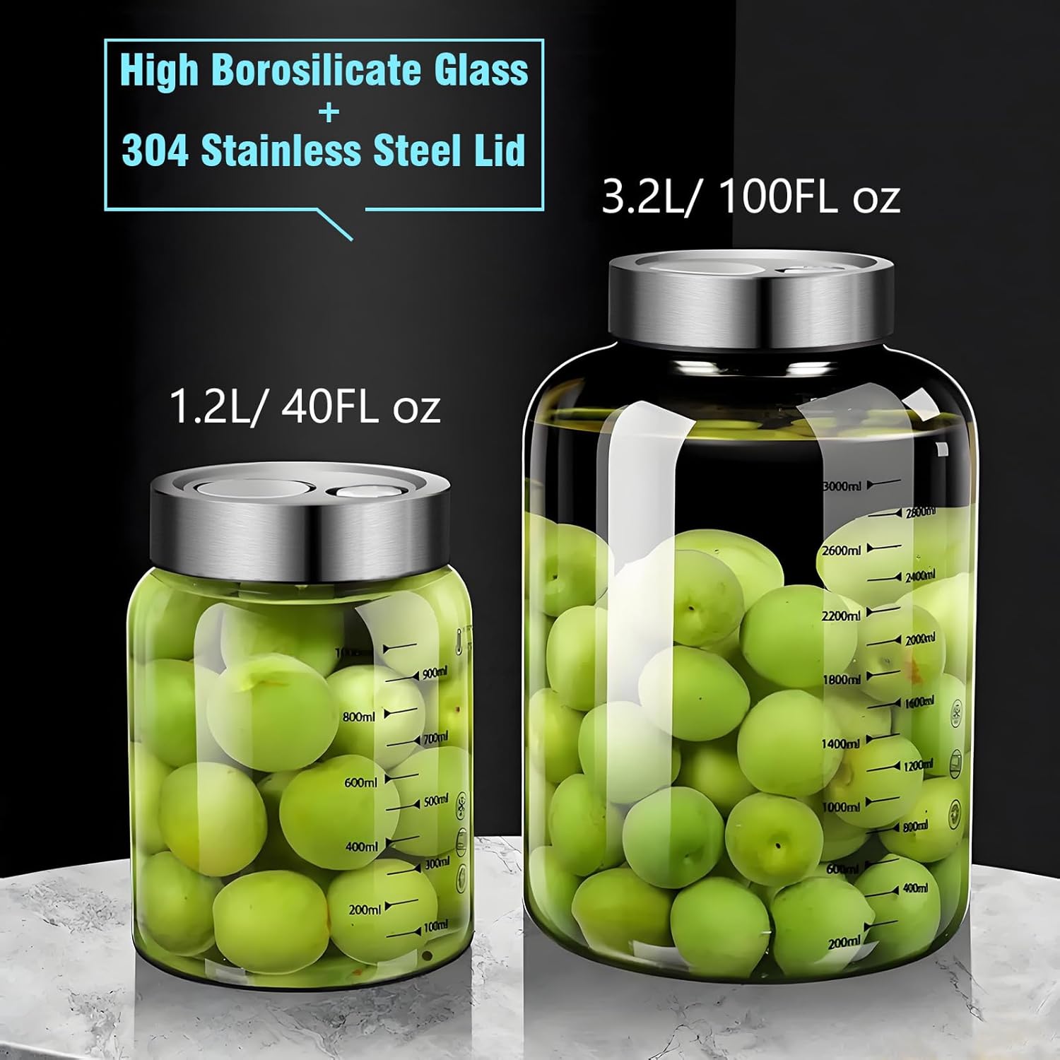 Fermentation Mason Jar, 3L Glass Pickle Jar for Fermenting, Glass Canister for Food,Kitchen Container for pickle, flour, Cookie, Candy, Loose Tea (100oz)