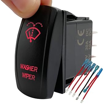 Red Backlit 6PIN ON-ON-Off Washer Wiper Rocker Switch with Jumper Wires DPDT Momentary Toggle Switch for Automotive Yacht Truck RZR Side by Side UTV Central Console 12V 24V Waterproof IP67