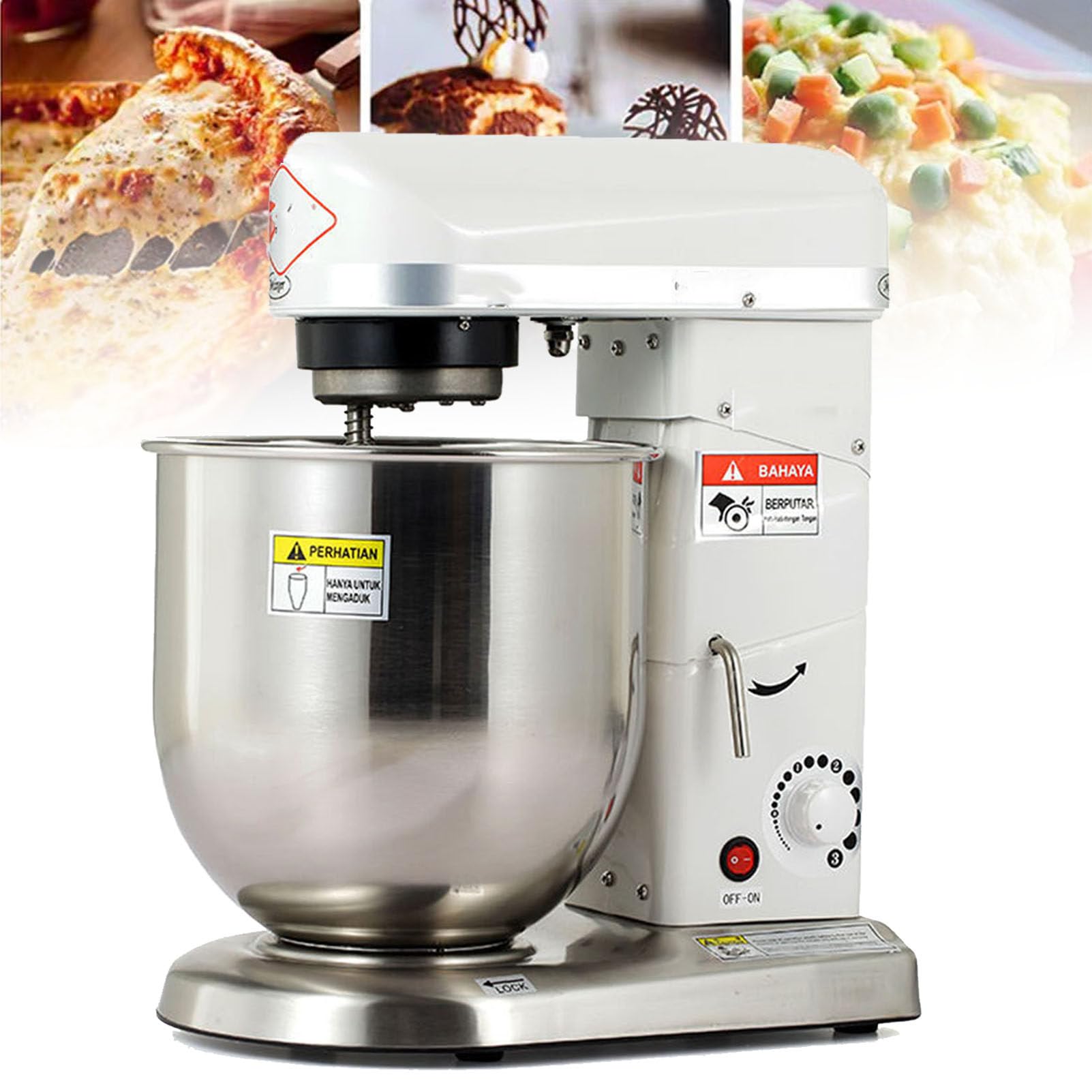 GLJTUO mixers for baking Dough Mixer Commercial Kneading Machine 10L Electric Stand Mixer, Commercial Food Mixer, 3 Speeds Tilt-Head Cake Mixer, Pizzeria,White