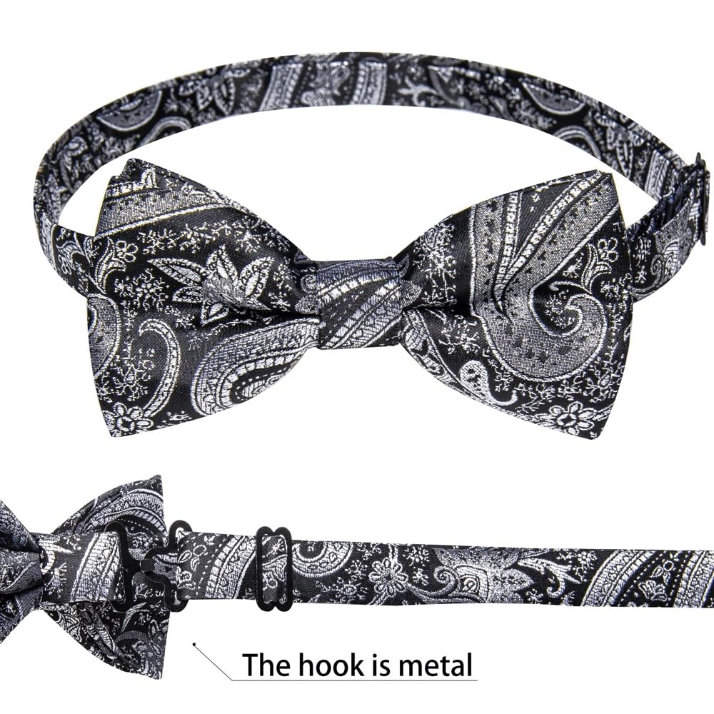 JFDBGU Bowties Wedding Business Party Shirt Accesoories Paisley Pre-tied Bow Tie Pocket Square Cufflinks