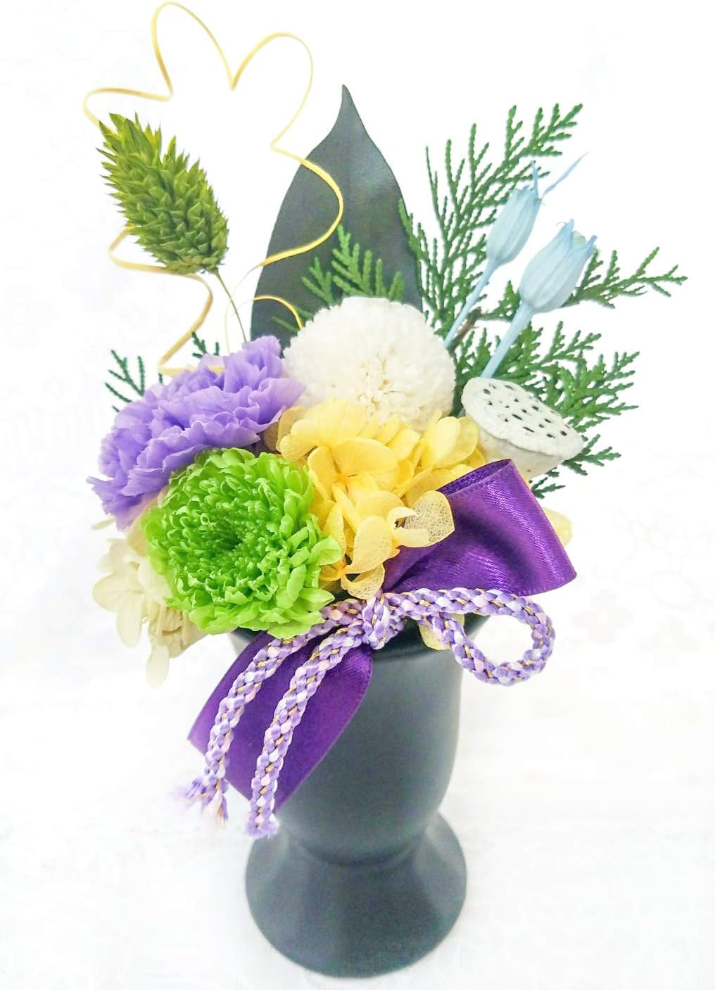萌木 お供え花 プリザ ブドフラワー 仏花 陶器 お彼岸 仏壇 人気no 1 本体