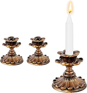 TERRIFI 2 Pack Vintage Candlestick Holders, Resin Candle Holder Retro Antique Bronze Candle Holder, Suitable for Home Decor, Wedding, Dinning, Party, Anniversary (Bronze, Classic Style)