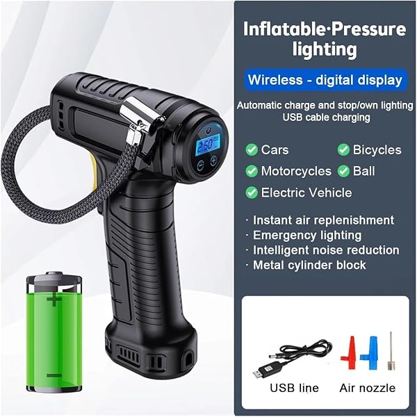 WAFOHSR Compresor De Aire Portátil De 120W, Bomba De Aire Inalámbrica/con Cable For Coche, Inflador De Neumáticos Portátil, Compresor De Aire Digital For Inflar Neumáticos FáCil De Usar(Wireless) - 2