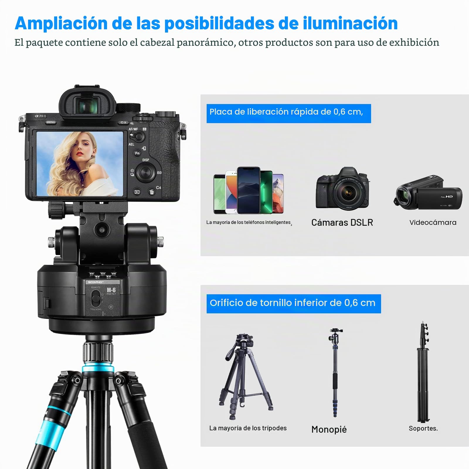 Soonpho M6 Motorizada 360 Grados Erhbarer Eléctrico Remote Panorama Trípode con Abrazadera para Teléfono y Mando a Distancia AI Face Tracking Detección de Gestos AB Dos Puntos Tipo para DSLR