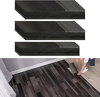 Vinyl-Bodenbelag Peel and Stick Dielen PVC-Bodenbelag selbstklebend langlebige Holzmaserung Dielen für Schlafzimmer, Küche, Wohnzimmer -Dicke 1,5 mm - 1,64m² / 25 Dielen (Schwarze Holzmaserung)