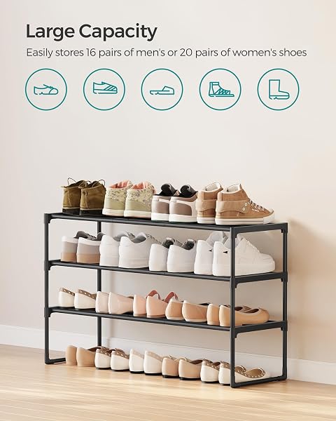 SONGMICS 3-Tier Shoe Rack, Shoe Storage Organiser, Metal Storage Rack, Upright or Upside Down, Fits 16 to 20 Pairs, Stackable, for Hallway, 30 x 92 x 55 cm, Black LSA303B02 - 5