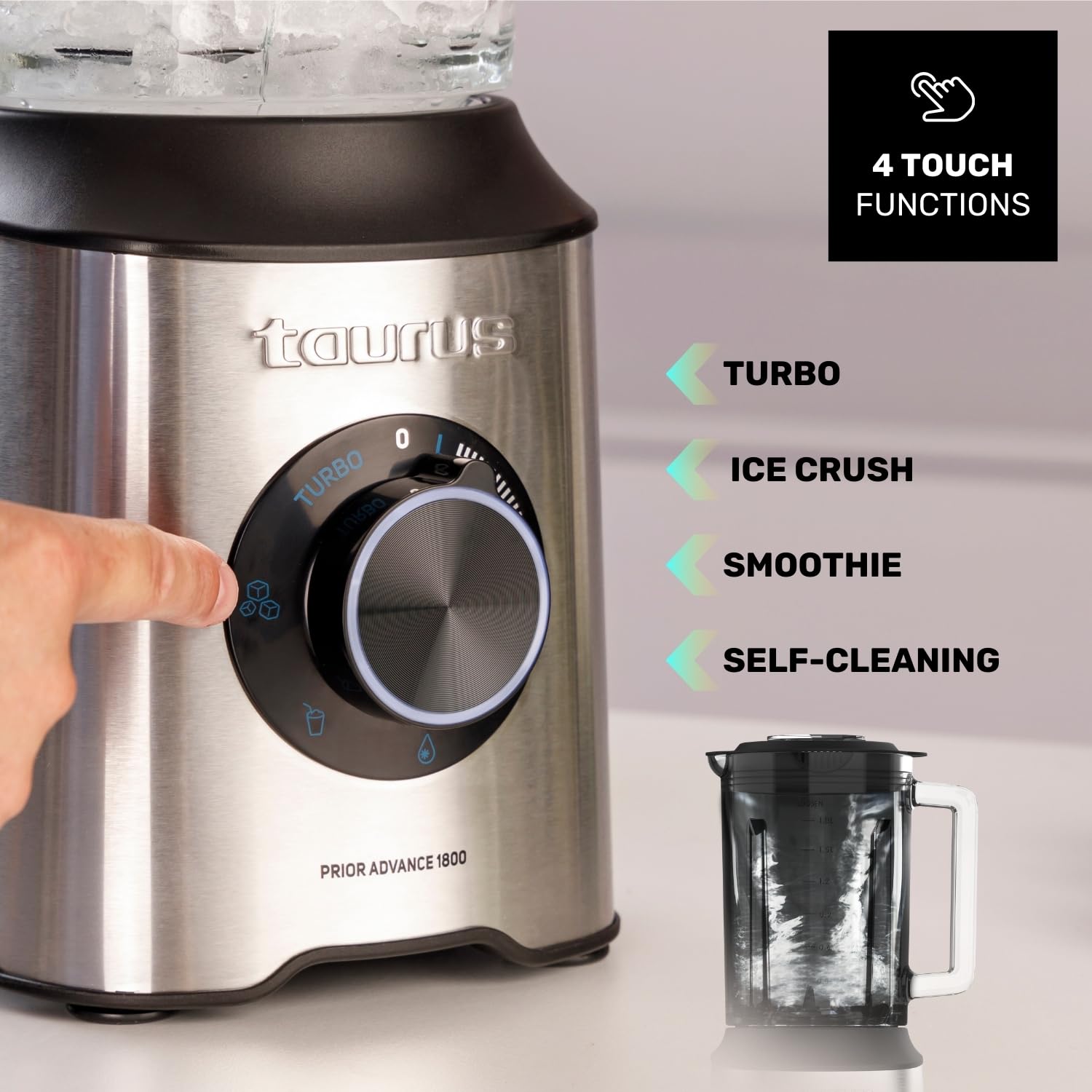 Taurus - Batidora de Vaso 1800W, 1,8L, Pica Hielo, 6 Cuchillas Inox